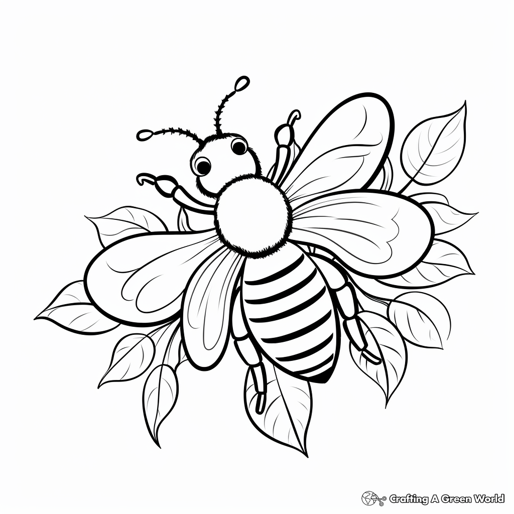 Honeybee Pollinating a Flower Coloring Pages for Kids 1