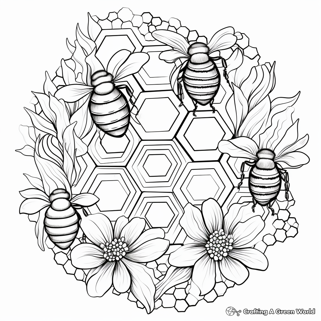 Honeycomb with Various Flowers Coloring Pages 1