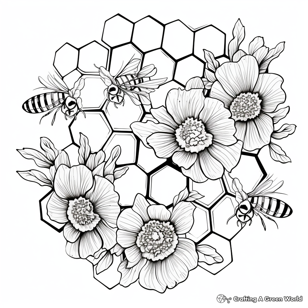 Honeycomb with Various Flowers Coloring Pages 2