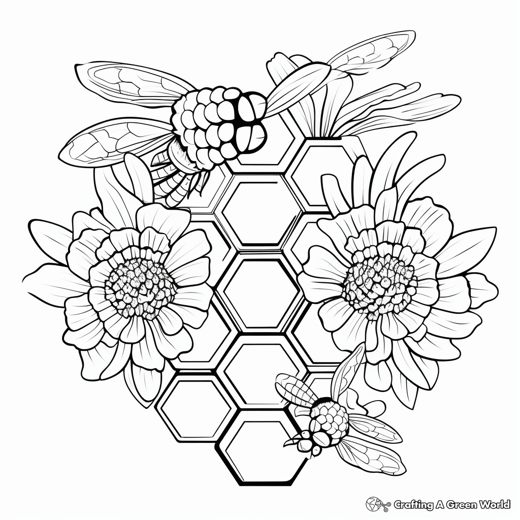Honeycomb with Various Flowers Coloring Pages 4