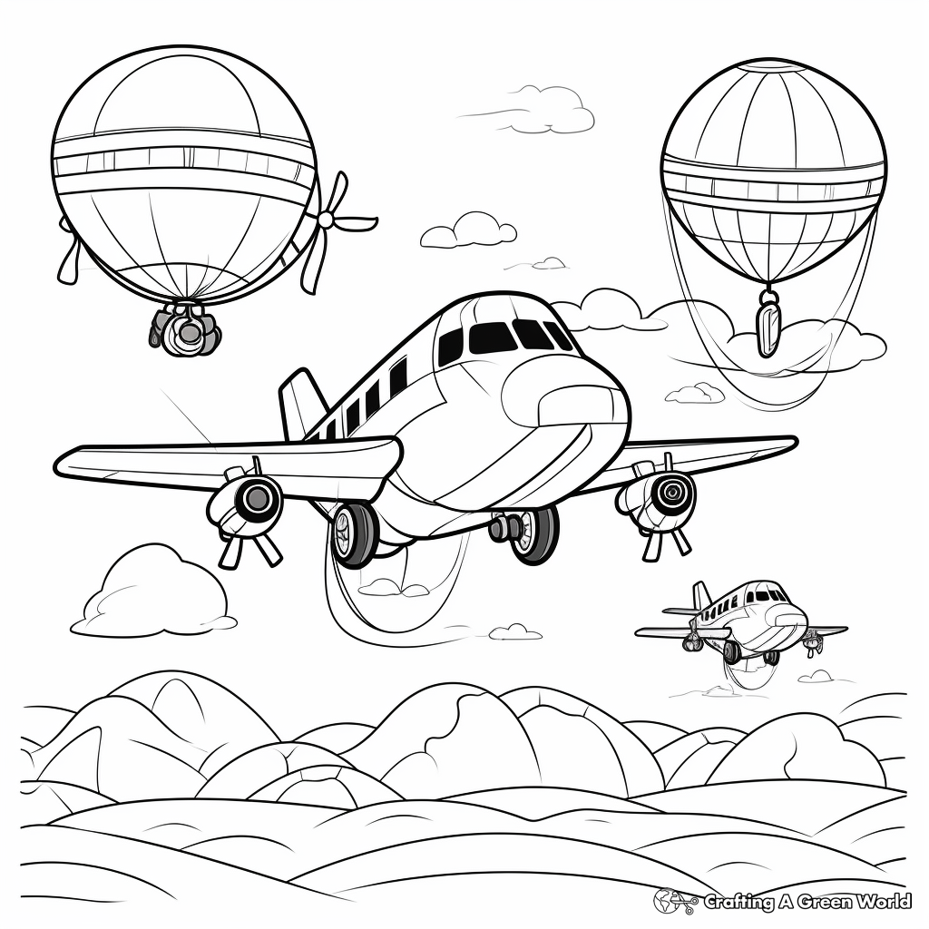 Hot Air Balloons and Airplanes Coloring Pages 3