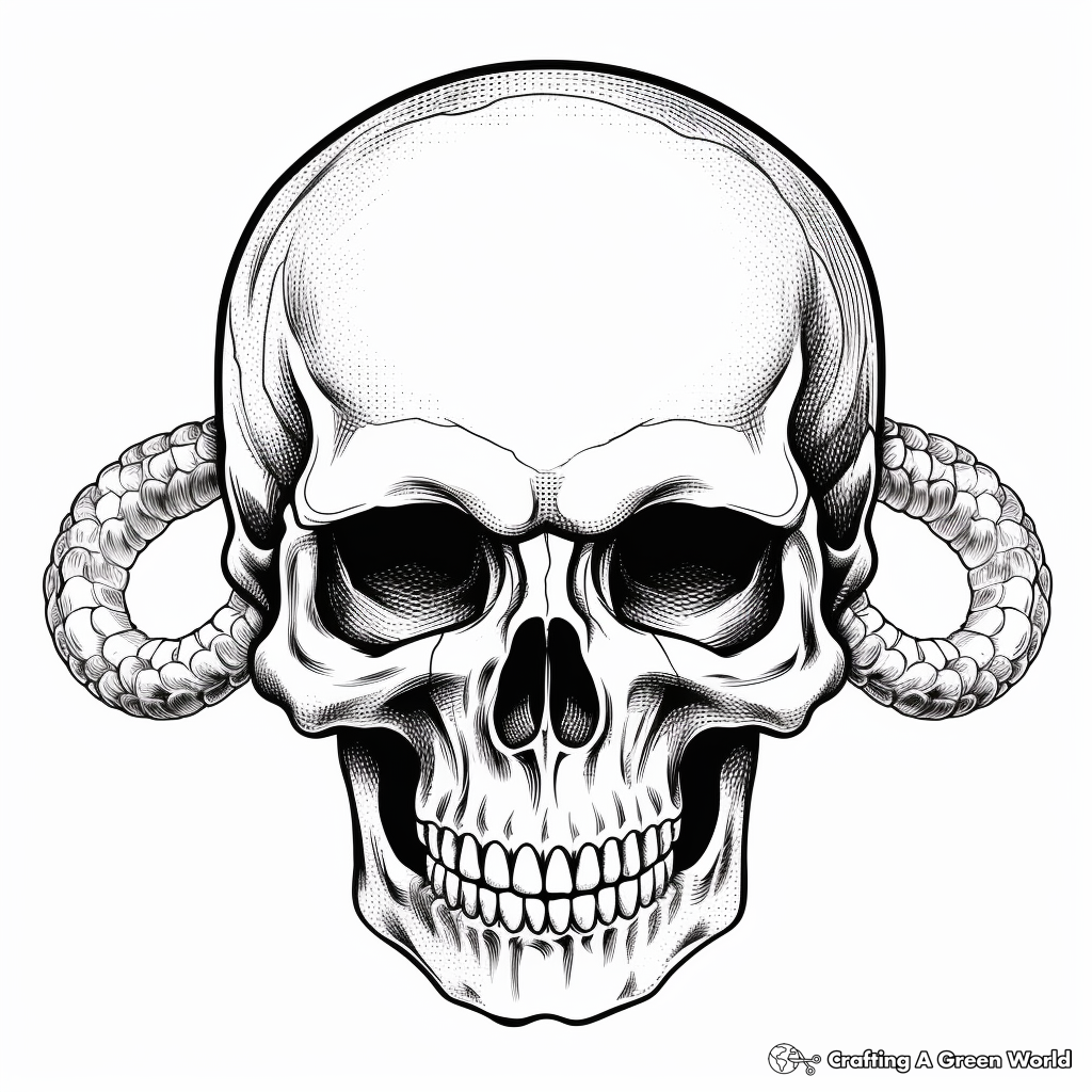 Human Skull with Snake Tattoo Coloring Pages 3