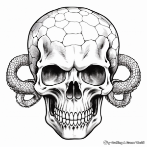 Human Skull with Snake Tattoo Coloring Pages 4