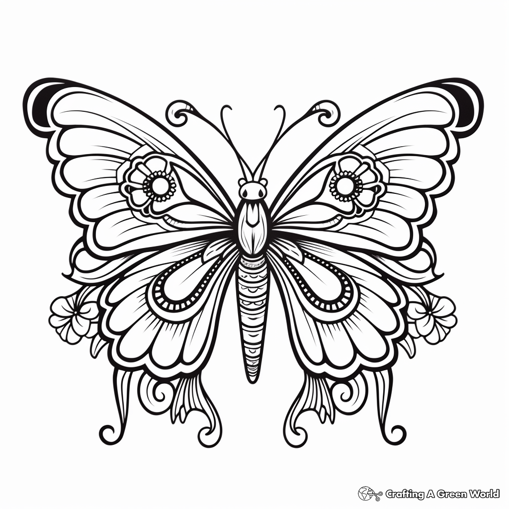 Hummingbird and Butterfly Symmetrical Design Coloring Pages 1