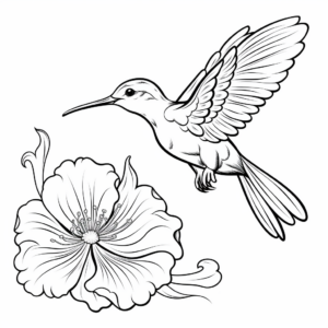 Hummingbird in a Garden: Flower Scene Coloring Pages 1