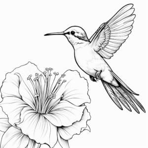 Hummingbird in a Garden: Flower Scene Coloring Pages 2