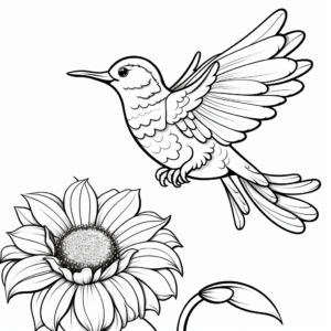 Hummingbird in a Garden: Flower Scene Coloring Pages 3