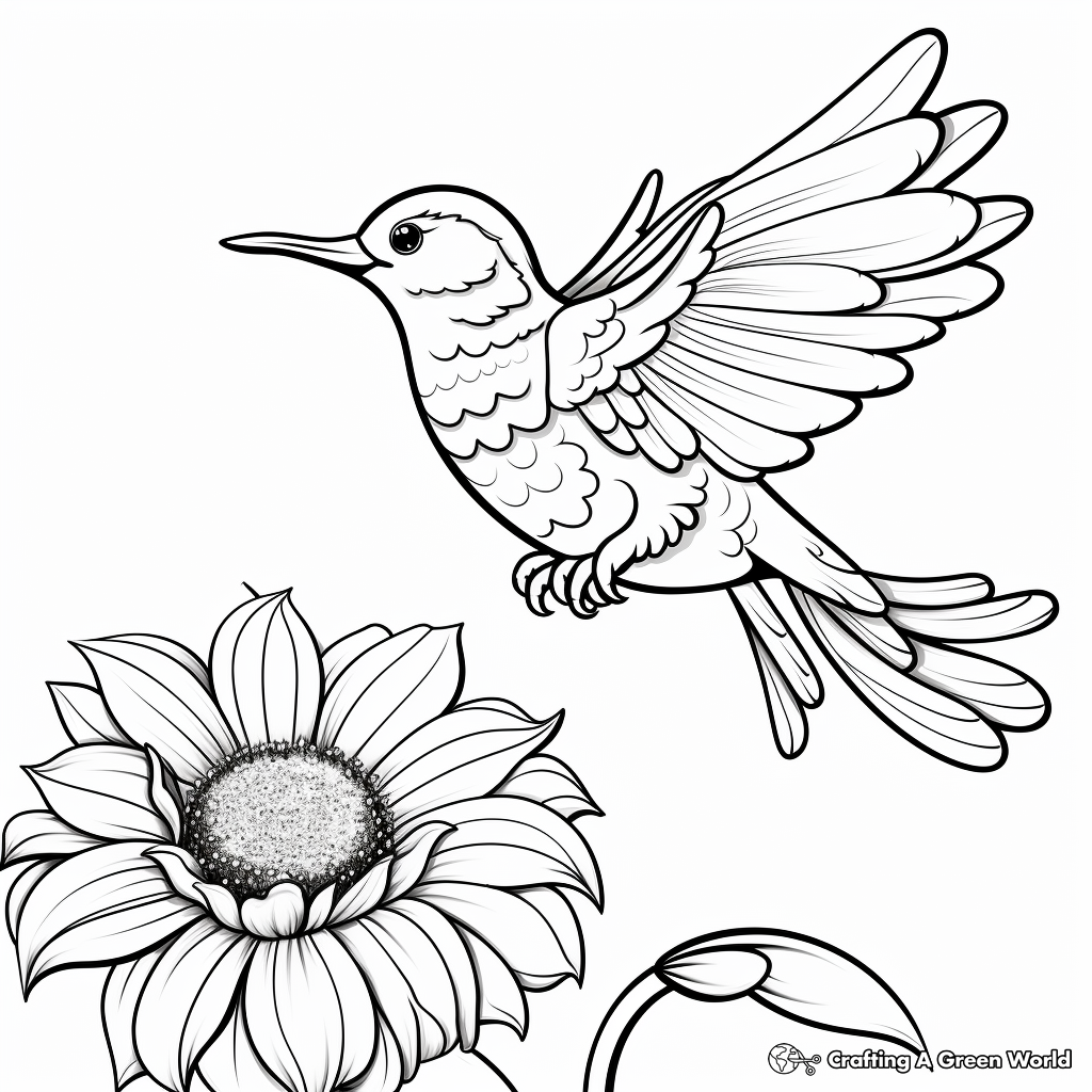 Hummingbird in a Garden: Flower Scene Coloring Pages 3