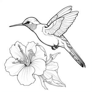 Hummingbird in Natural Habitat: Flower-Scene Coloring Pages 1