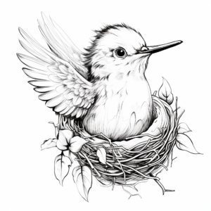 Hummingbird Nest and Baby Coloring Pages 1