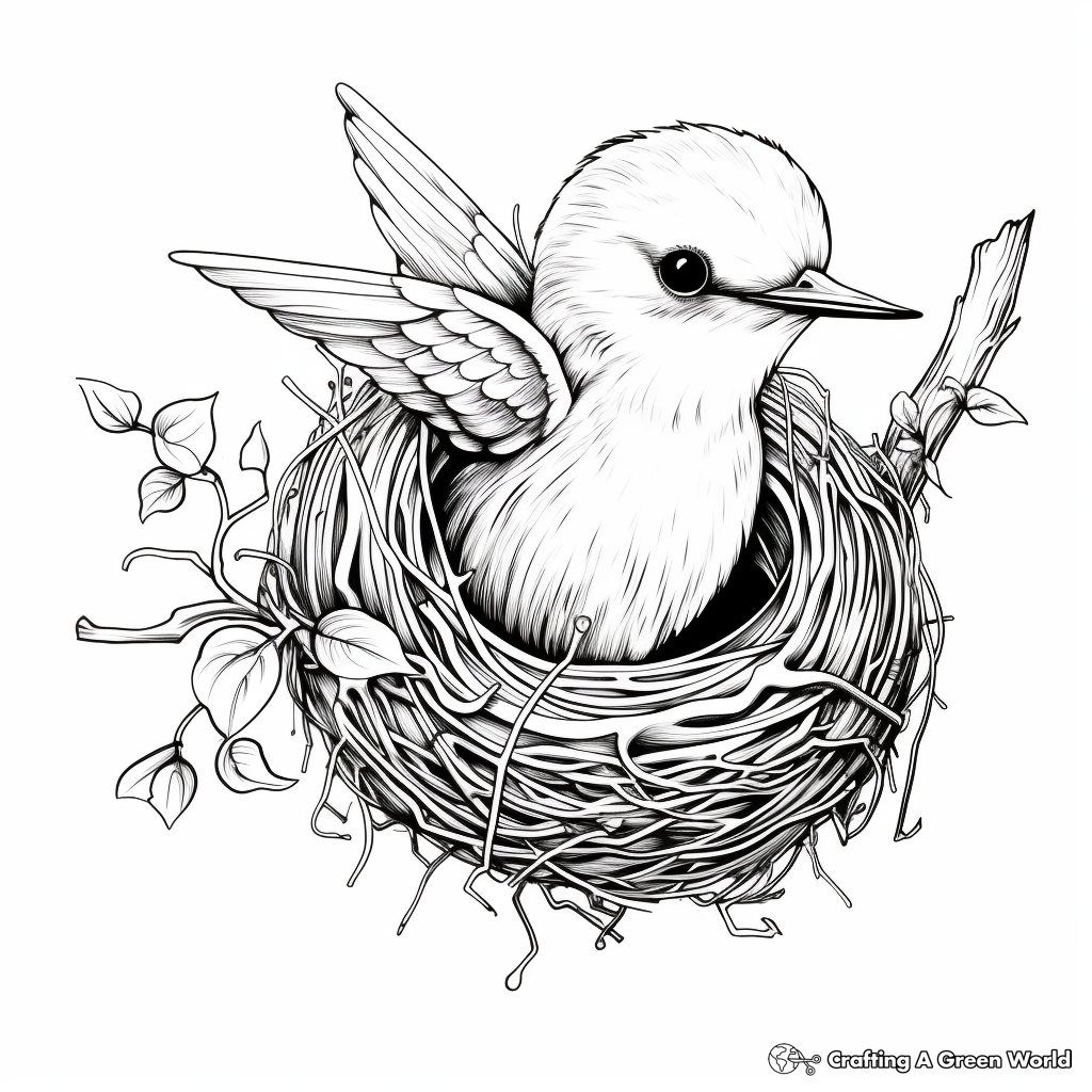 Hummingbird Nest and Baby Coloring Pages 2
