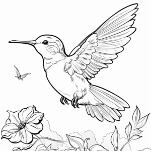 Hummingbird Sipping Nectar: Nature-Scene Coloring Pages 3