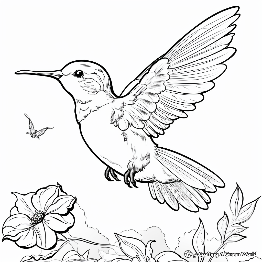 Hummingbird Sipping Nectar: Nature-Scene Coloring Pages 3