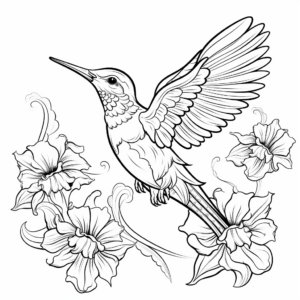 Hummingbirds and Blooming Flowers Coloring Pages 1