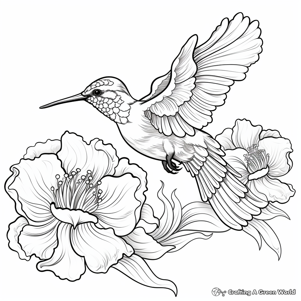 Hummingbirds and Blooming Flowers Coloring Pages 3
