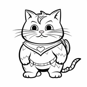 Humorous Fat Cat Dressed Like a Superhero Coloring Pages 1