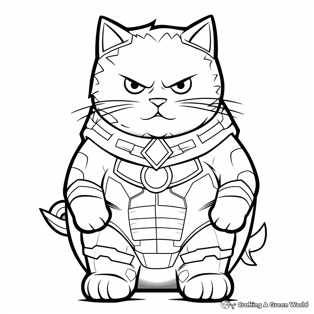 Humorous Fat Cat Dressed Like a Superhero Coloring Pages 2