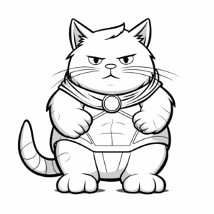Humorous Fat Cat Dressed Like a Superhero Coloring Pages 3