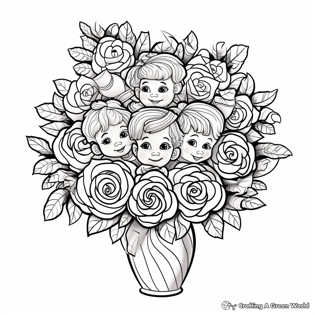 I Love You' Rose Bouquet Coloring Pages for Adults 2