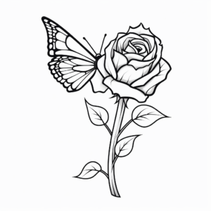 Ideal for Kids: Half Butterfly, Half Rose Bud Coloring Pages 1