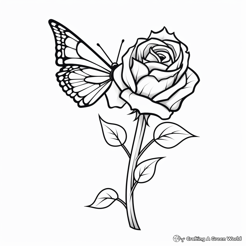 Ideal for Kids: Half Butterfly, Half Rose Bud Coloring Pages 1