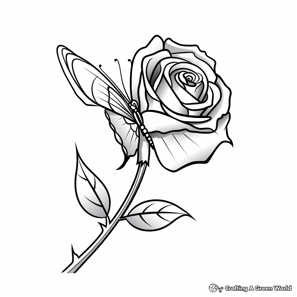 Ideal for Kids: Half Butterfly, Half Rose Bud Coloring Pages 2
