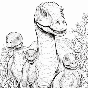Iguanodon Family: Adult and Juveniles Coloring Pages 1
