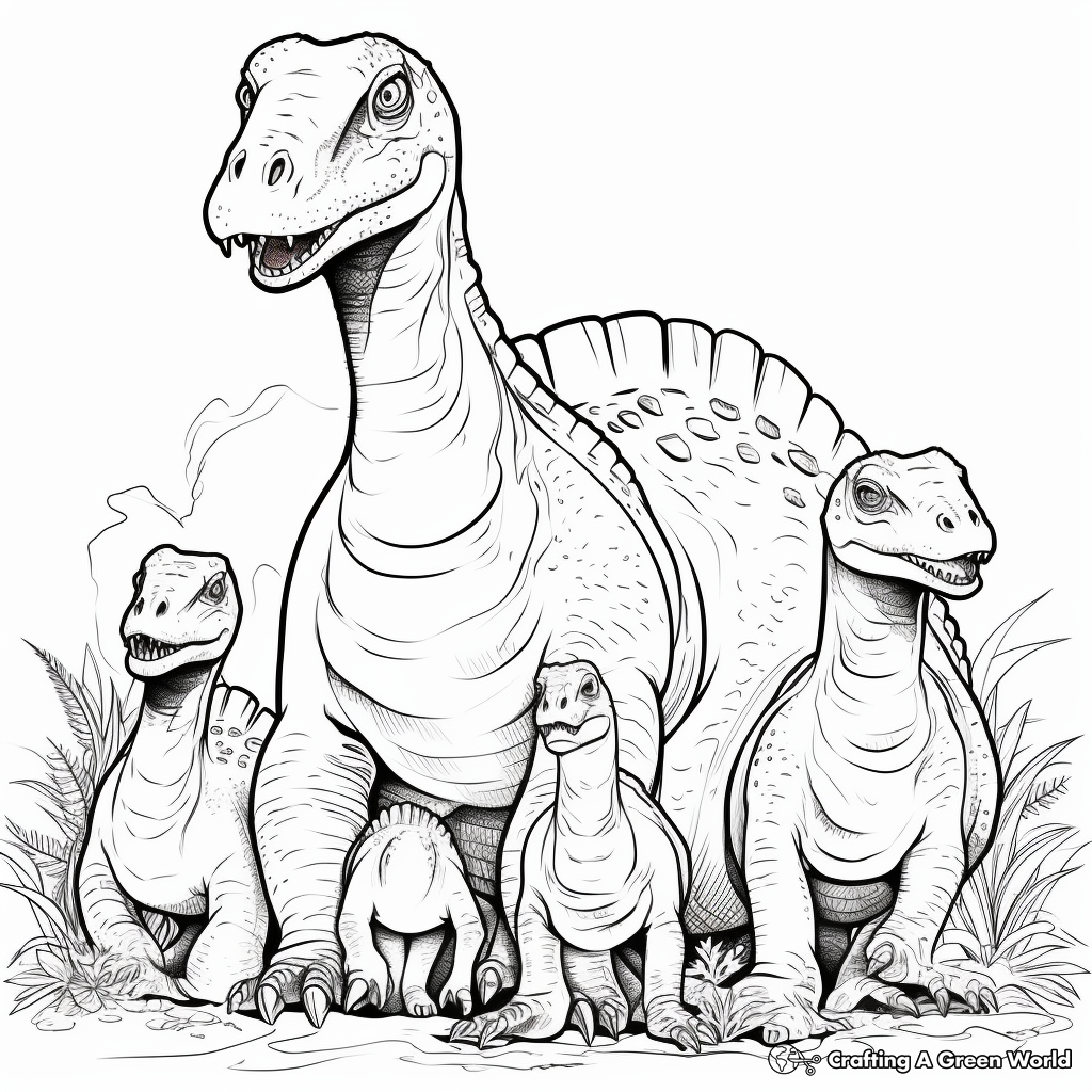 Iguanodon Family: Adult and Juveniles Coloring Pages 3