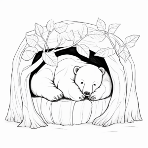Illustrated Black Bear Hibernating Printable Coloring Sheets 1