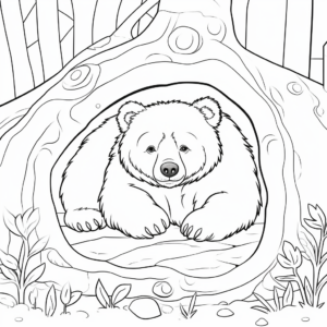 Illustrated Black Bear Hibernating Printable Coloring Sheets 2