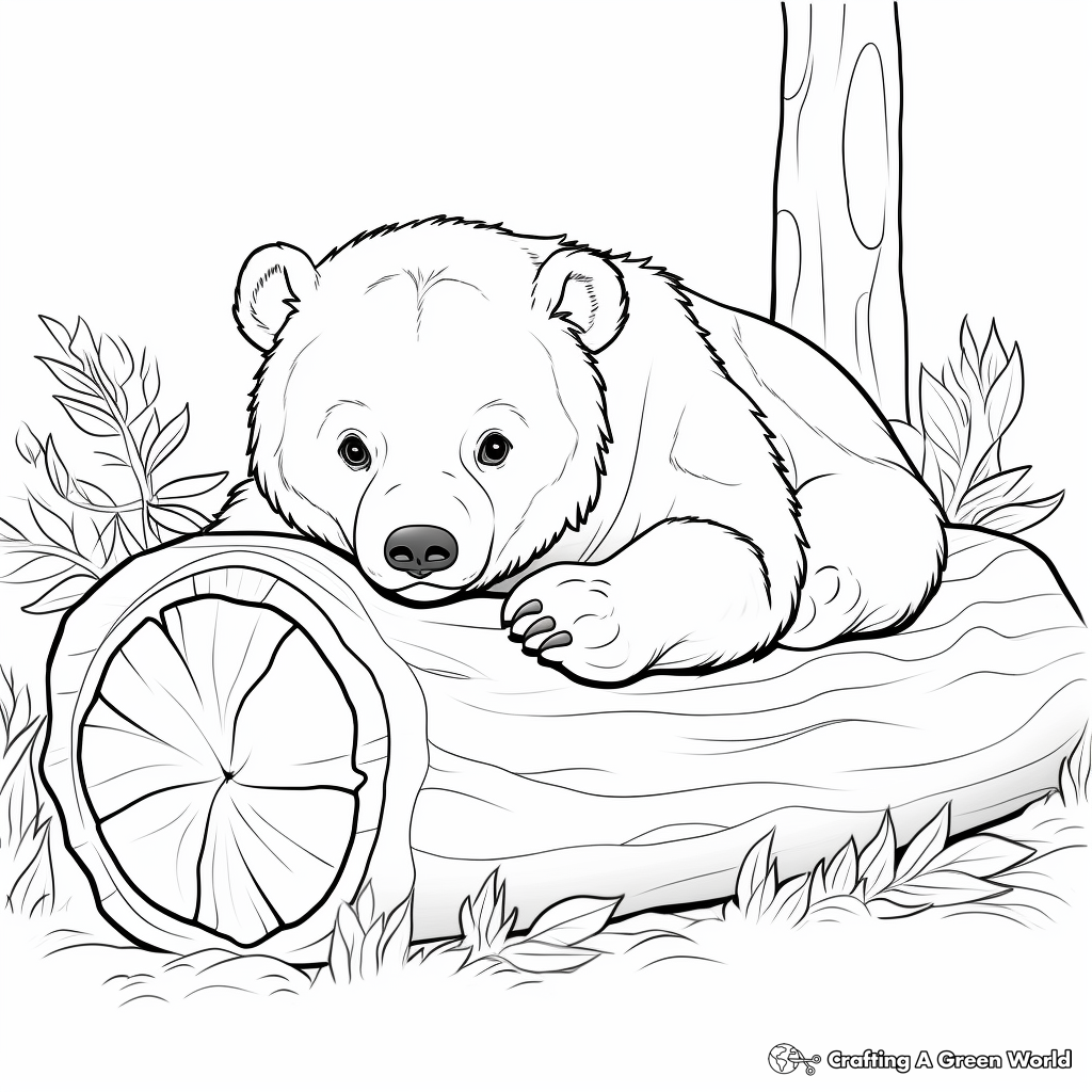 Illustrated Black Bear Hibernating Printable Coloring Sheets 3