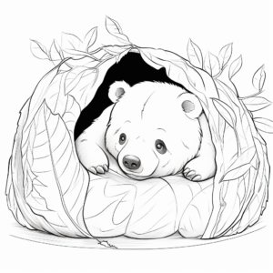 Illustrated Black Bear Hibernating Printable Coloring Sheets 4
