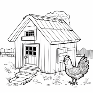 Illustrated Chicken Coop Coloring Pages 1