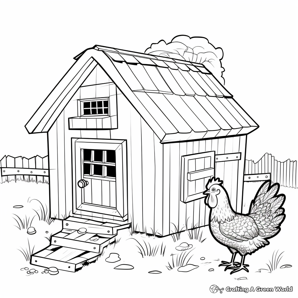 Illustrated Chicken Coop Coloring Pages 1
