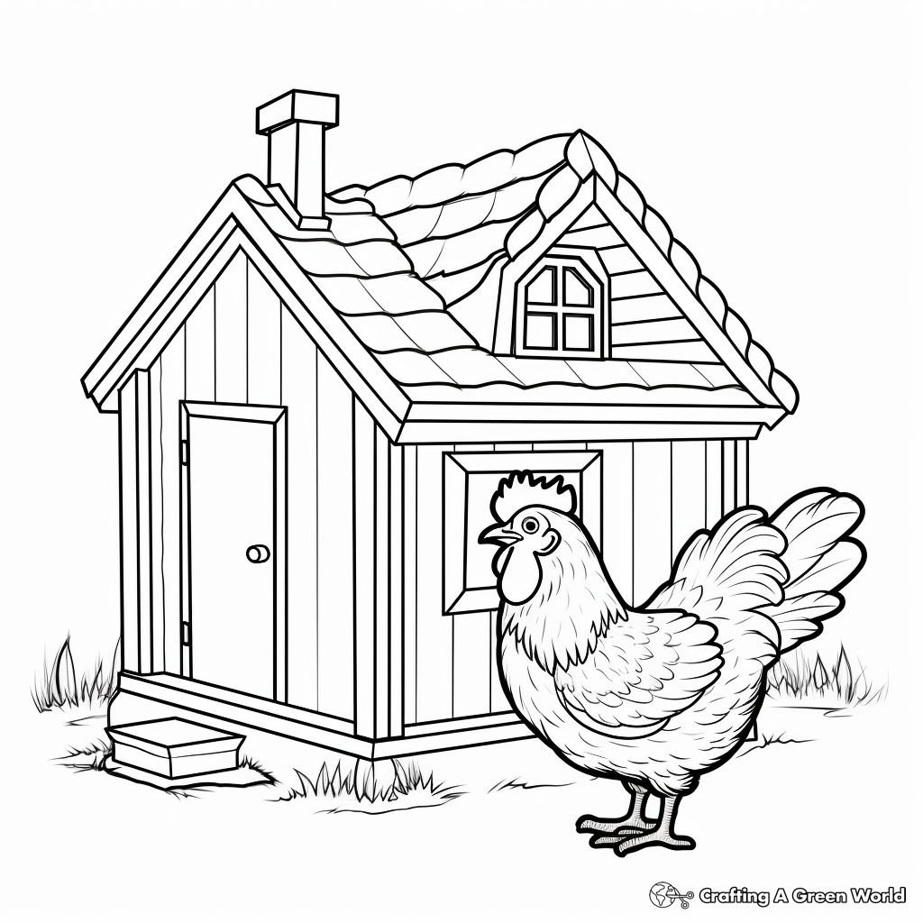 Illustrated Chicken Coop Coloring Pages 2