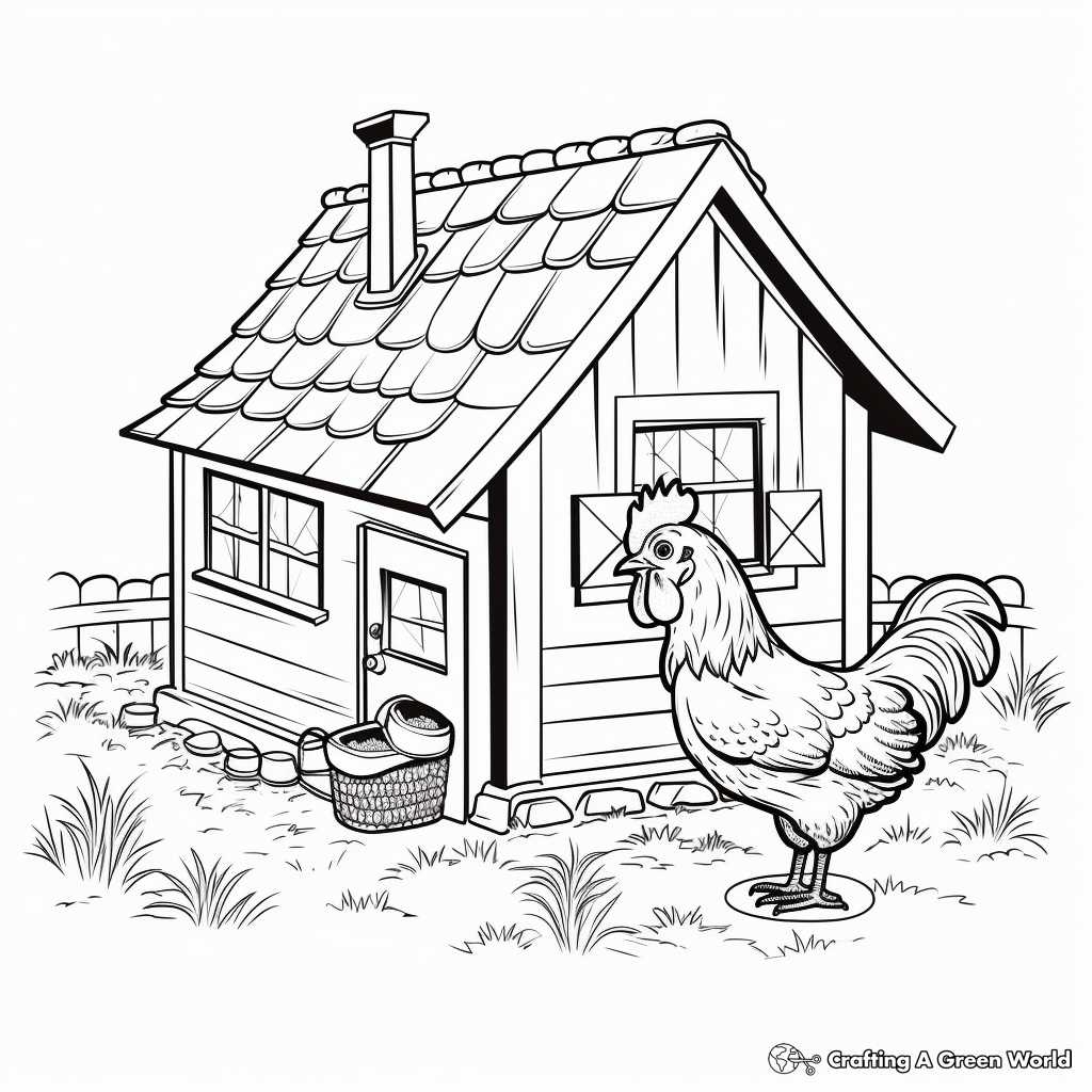 Illustrated Chicken Coop Coloring Pages 3