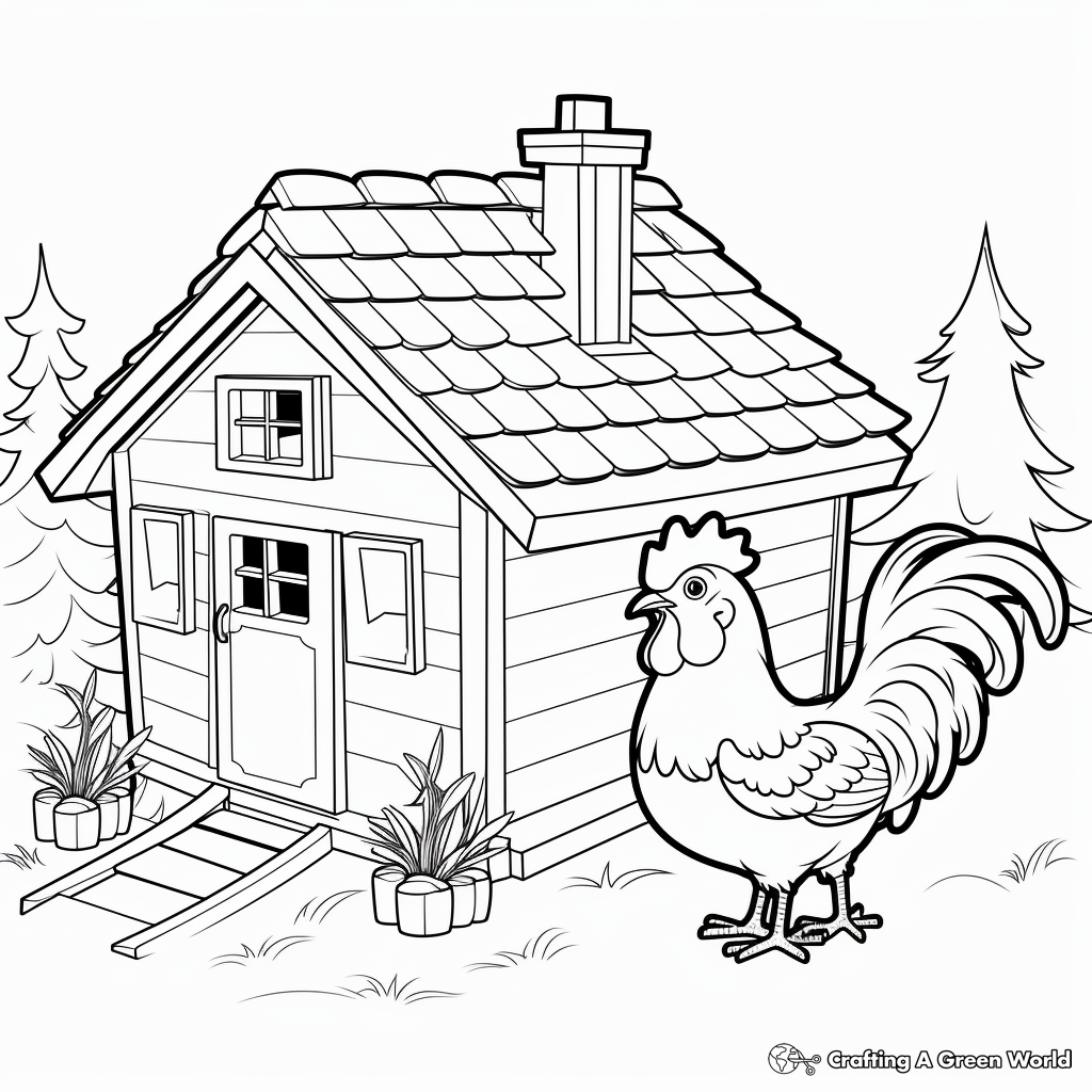 Illustrated Chicken Coop Coloring Pages 4