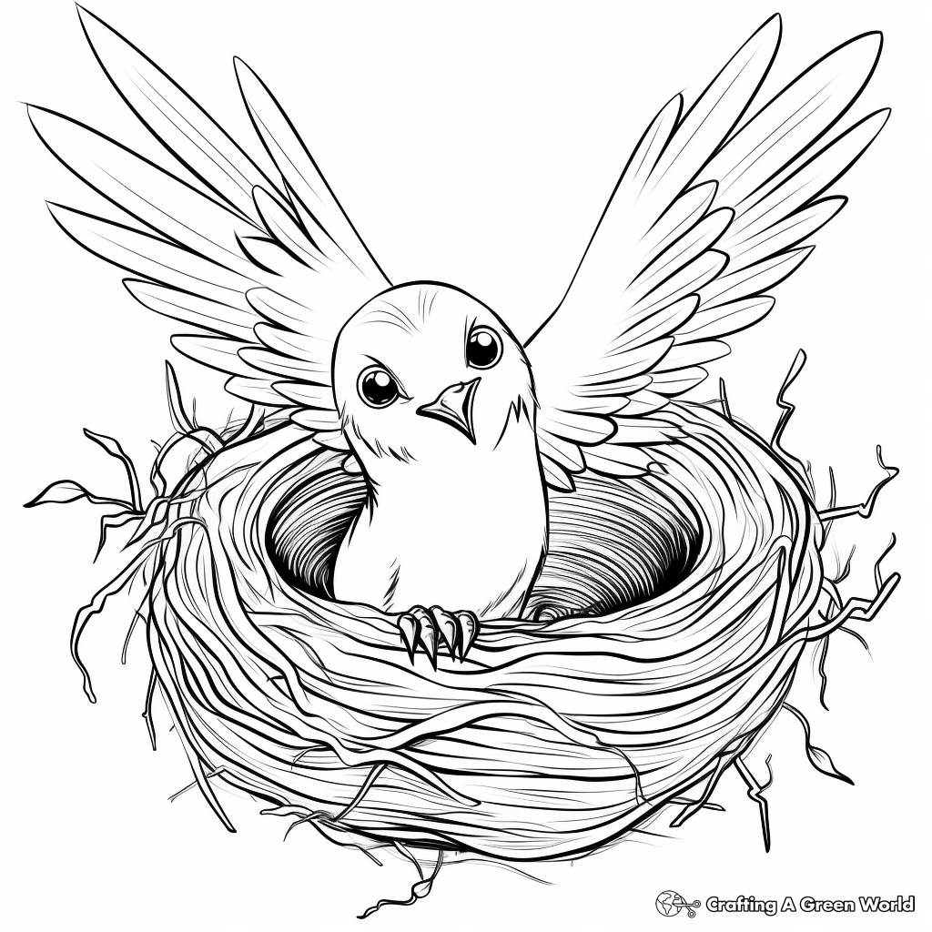 Illustrated Hummingbird Nest Coloring Pages 1