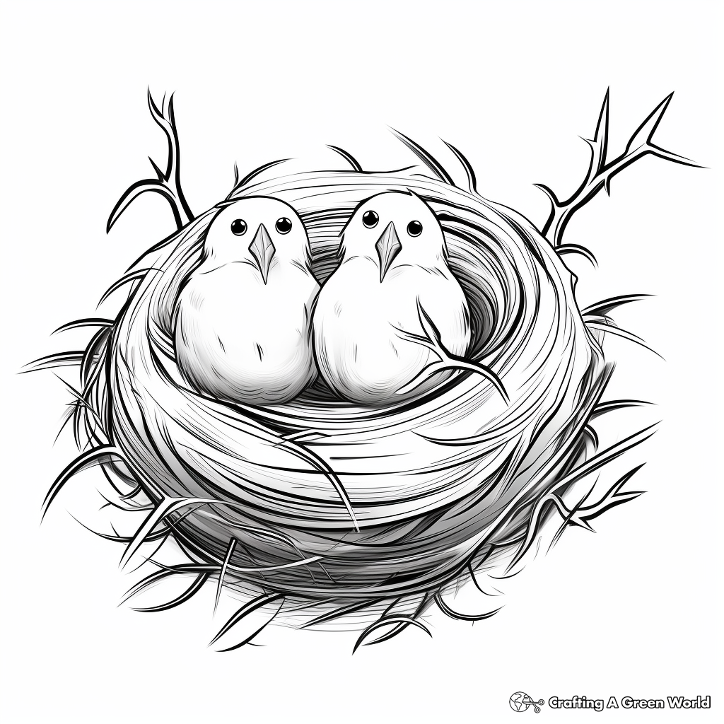 Illustrated Hummingbird Nest Coloring Pages 2