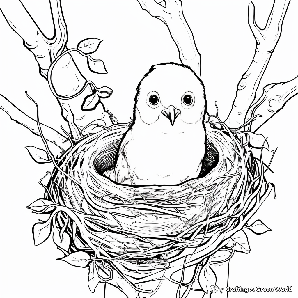 Illustrated Hummingbird Nest Coloring Pages 3