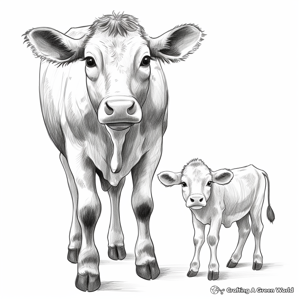 Illustrative Baby Cow and Mother Coloring Pages 1