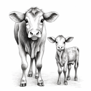 Illustrative Baby Cow and Mother Coloring Pages 3