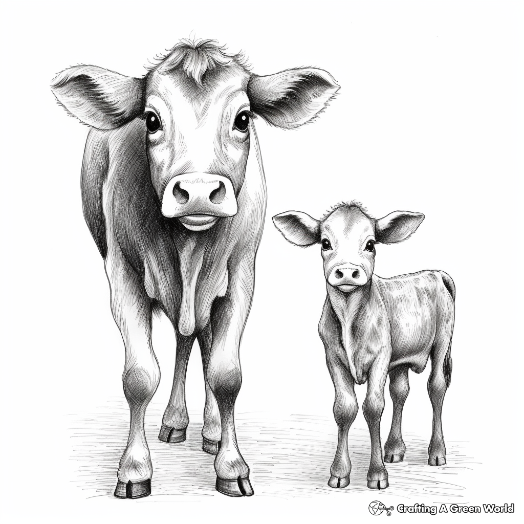 Illustrative Baby Cow and Mother Coloring Pages 3