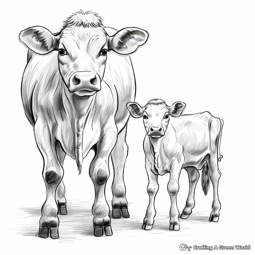 Illustrative Baby Cow and Mother Coloring Pages 4