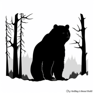 Illustrative Black Bear Silhouette Coloring Pages 1
