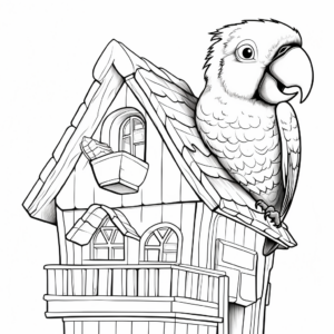 Illustrative Macaw in a Birdhouse Coloring Pages 2