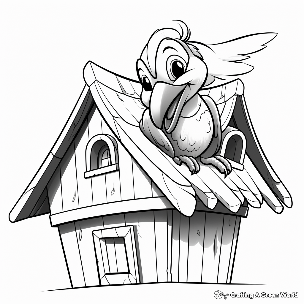 Illustrative Macaw in a Birdhouse Coloring Pages 3