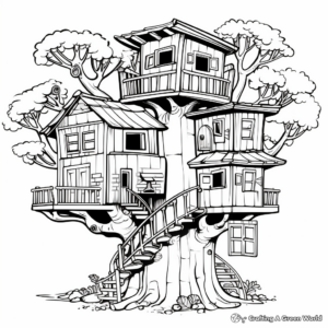 Imaginative Tree House Construction Coloring Pages 1