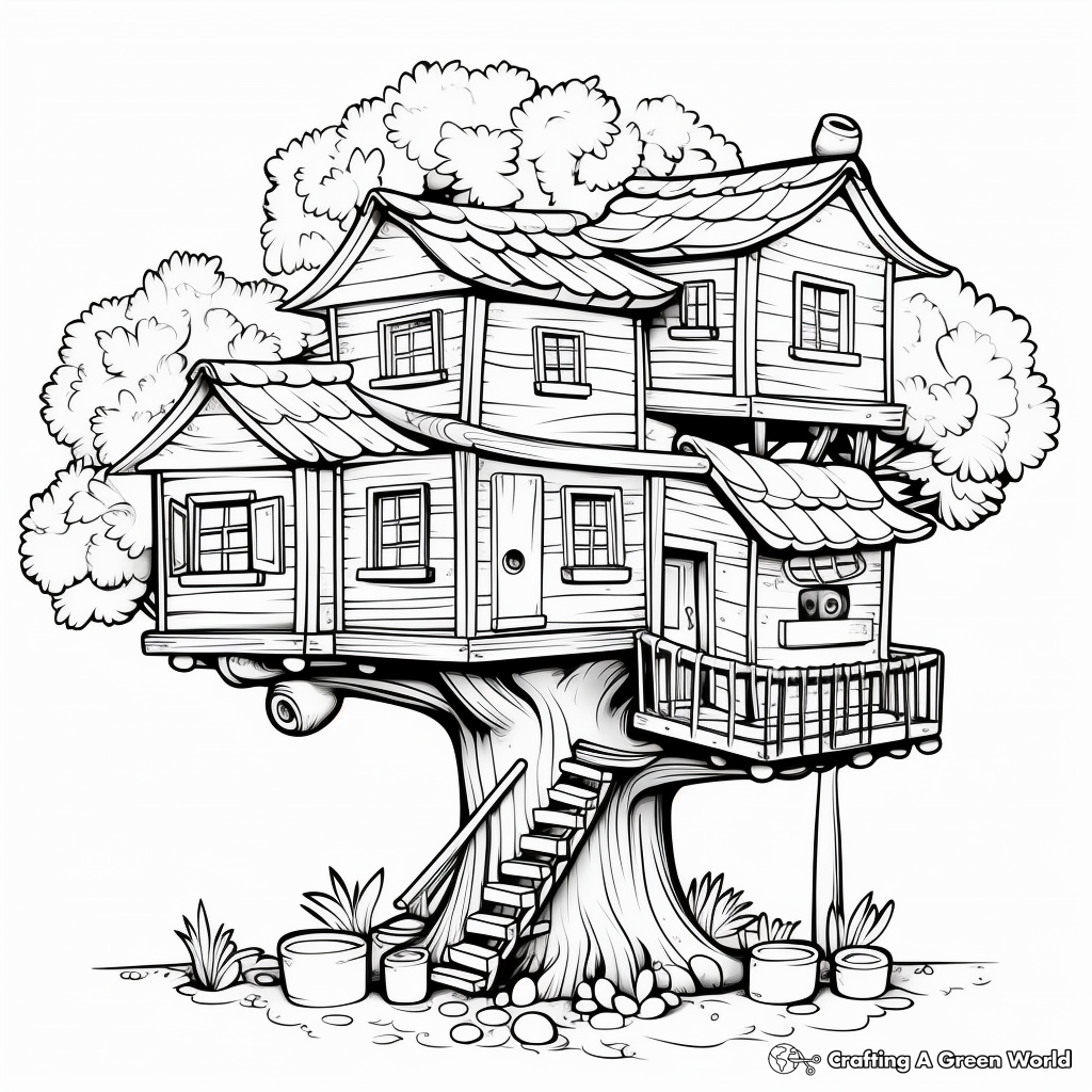 Imaginative Tree House Construction Coloring Pages 2