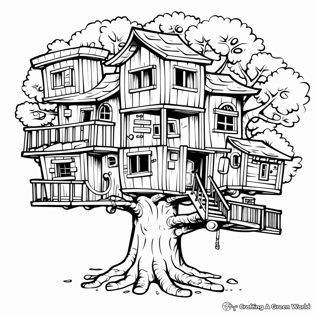 Imaginative Tree House Construction Coloring Pages 4